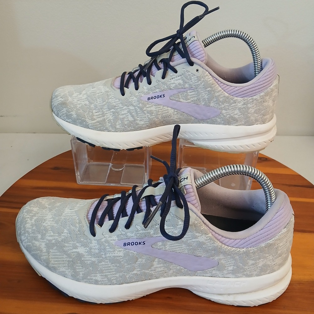 Brooks Launch 6 Womens 9.5 Grey Purple Running Shoes Sneakers 1202851B955